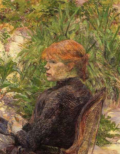 Red Haired Woman Seated in the Garden of M. Forest Oil Painting by Henri De Toulouse-Lautrec