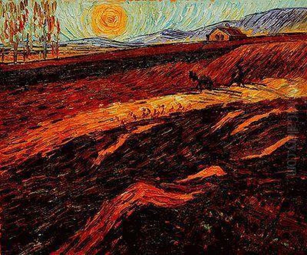 Enclosed Field With Ploughman Oil Painting by Vincent Van Gogh