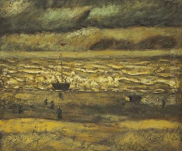 Beach At Scheveningen In Stormy Weather Oil Painting by Vincent Van Gogh