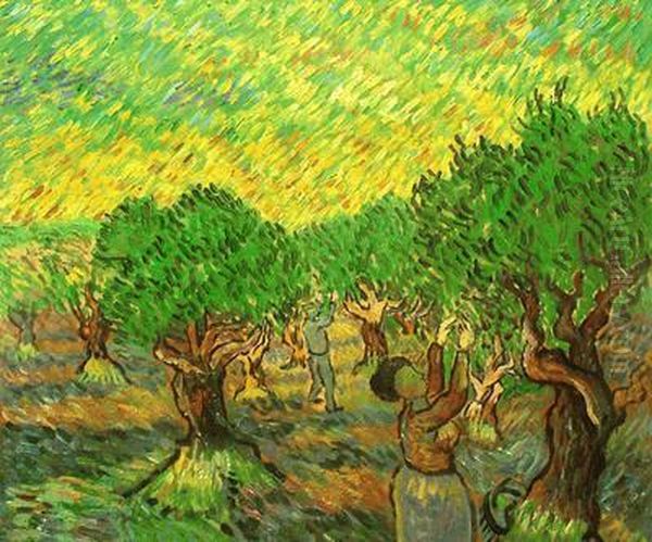 Olive Grove With Picking Figures Oil Painting by Vincent Van Gogh