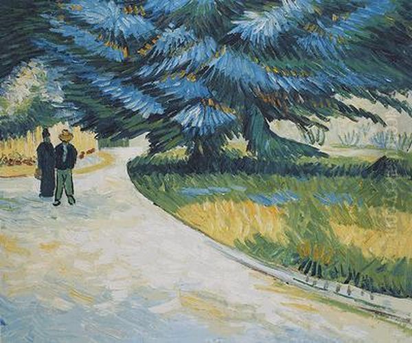 Poet's Garden With A Couple And A Blue Fir Oil Painting by Vincent Van Gogh