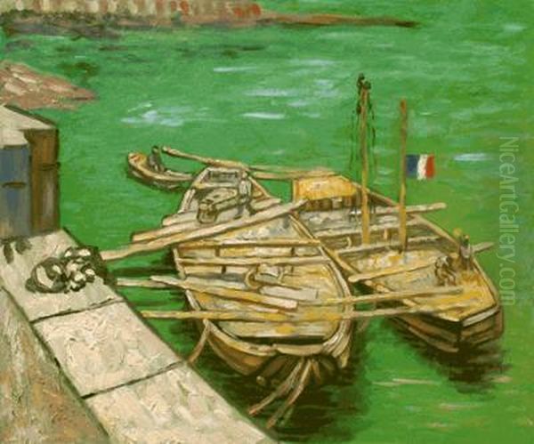 Quay With Men Unloading Sand Barges Oil Painting by Vincent Van Gogh