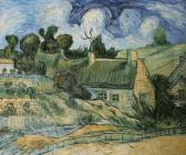 Thatched Houses In Cordeville Oil Painting by Vincent Van Gogh