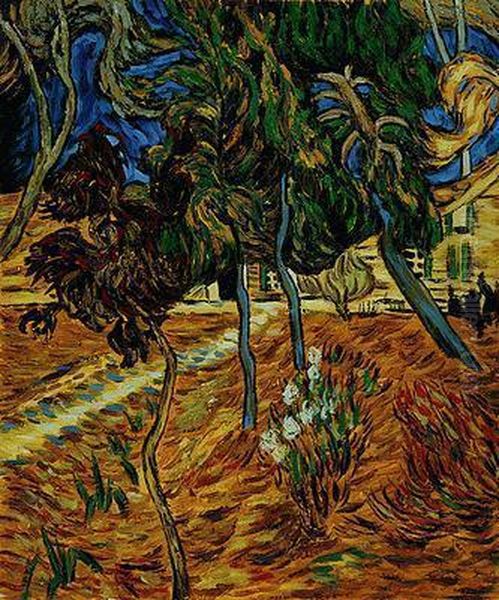 Trees In The Garden Of St. Paul Hospital Oil Painting by Vincent Van Gogh