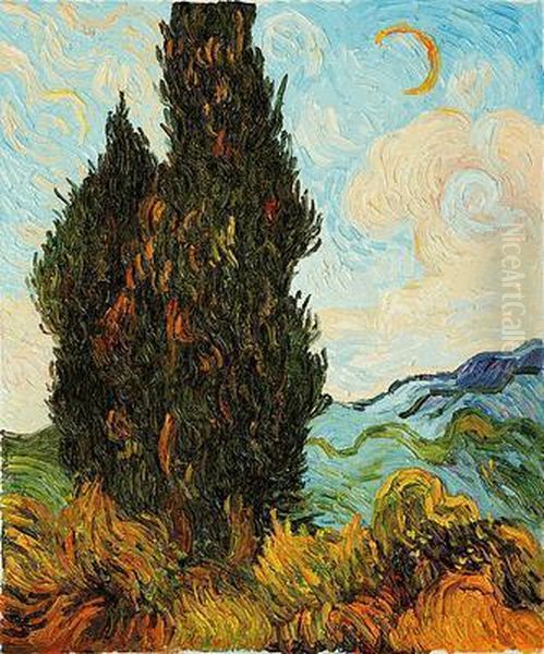 Two Cypresses Oil Painting by Vincent Van Gogh