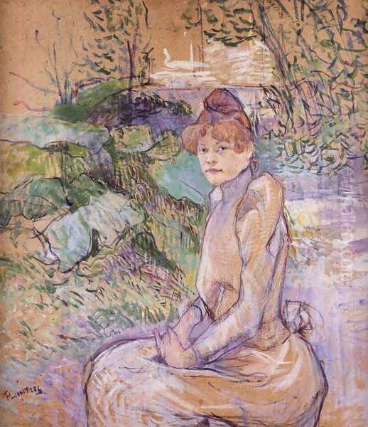 Woman in Monsieur Forest's Garden Oil Painting by Henri De Toulouse-Lautrec