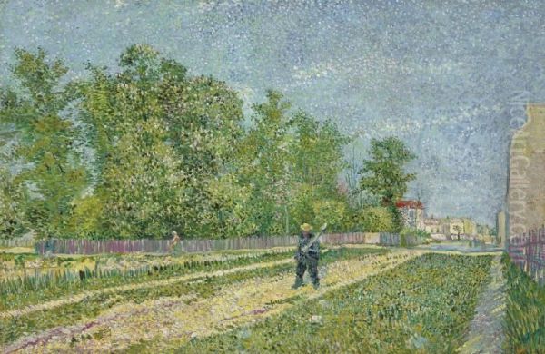 Route Aux Confins De Paris, Avec Paysan Portant La Beche Surl'epaule Oil Painting by Vincent Van Gogh