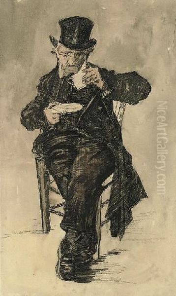 Orphan Man With A Top Hat Drinking A Cup Of Coffee Oil Painting by Vincent Van Gogh