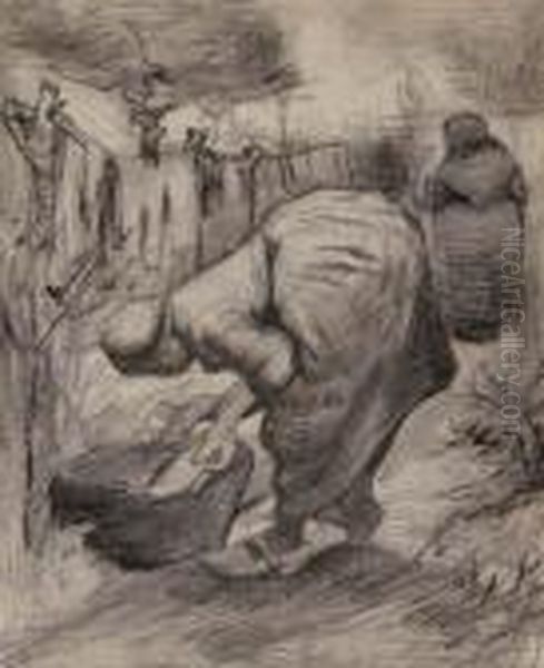 Woman By The Wash Tub In The Garden Oil Painting by Vincent Van Gogh