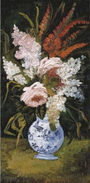 Still Life: Vase With Gladioli And Lilacs Oil Painting by Vincent Van Gogh