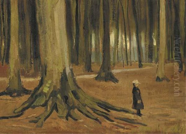 A Girl In A Wood Oil Painting by Vincent Van Gogh