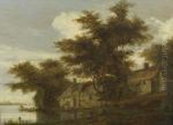 Paysage Fluvial Avec Ferme Et Barque Oil Painting by Jan van Goyen