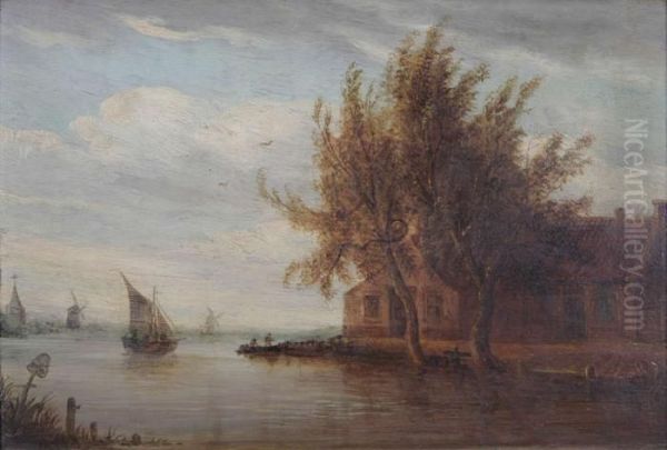 Rivierlandschap. Oil Painting by Jan van Goyen