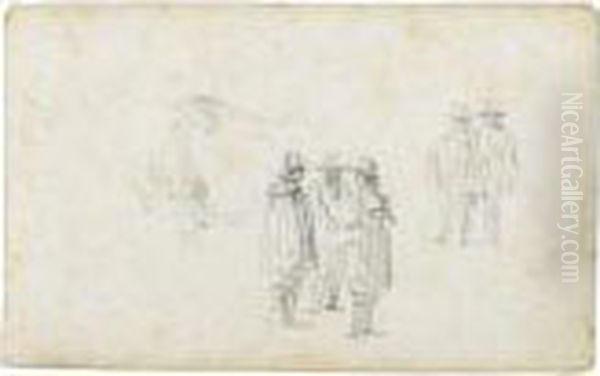 Two Groups Of Standing Men, And A Cow Oil Painting by Jan van Goyen