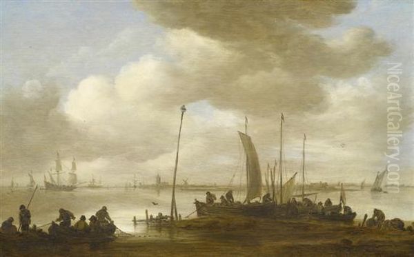 Fishing Boats On The Coast Oil Painting by Jan van Goyen