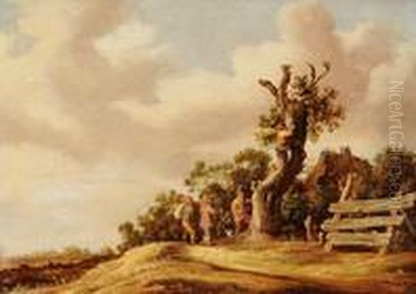 Umkreis Vier Wanderer Bei Einem Baum Oil Painting by Jan van Goyen