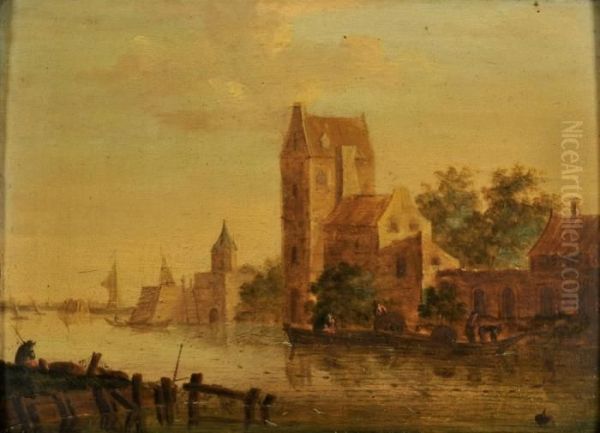 Waterfront Scenes With Figures In Boats Oil Painting by Jan van Goyen