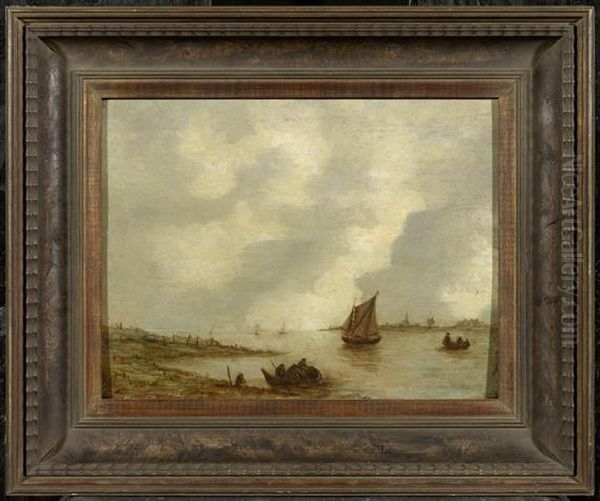 A River Landscape Withfishing Boats Oil Painting by Jan van Goyen