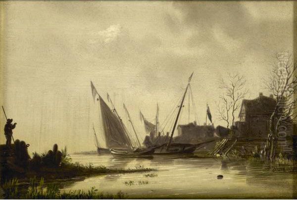 River Estuary Oil Painting by Jan van Goyen