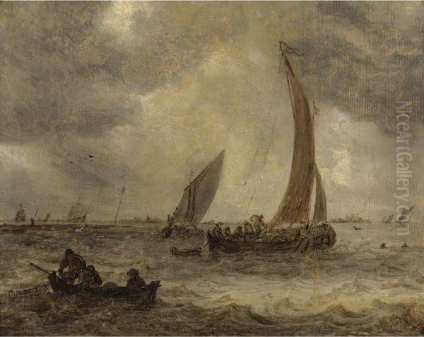 An Estuary Scene With Multiple Boats Oil Painting by Jan van Goyen