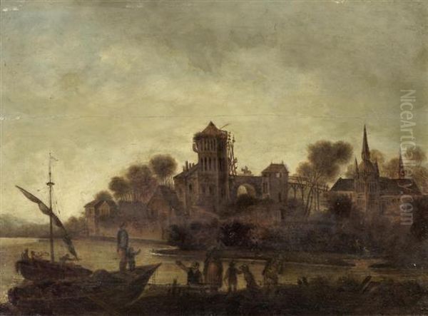 View Of A Harbor Oil Painting by Jan van Goyen