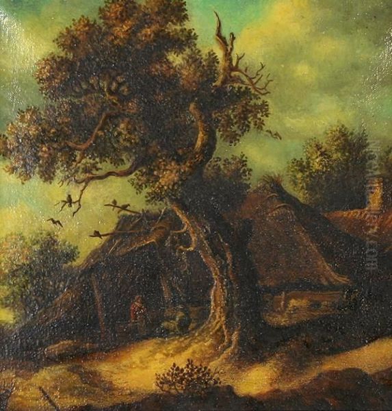 Cottage With Peasants Oil Painting by Jan van Goyen