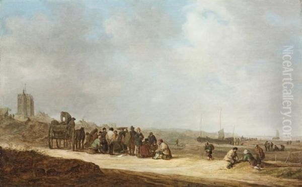 The Beach At Scheveningen With Fisherfolk Oil Painting by Jan van Goyen