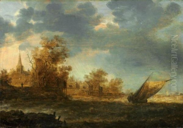 Segelboot Auf Aufgewuhlter See Oil Painting by Jan van Goyen