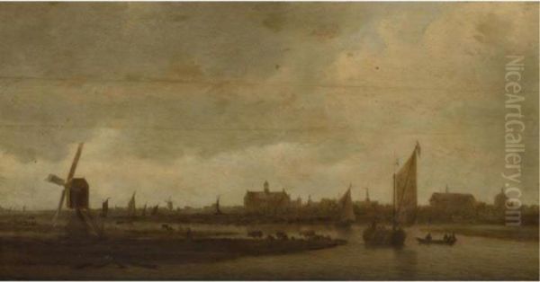 A View Of Leiden From The North, With Cattle Grazing In Theforeground Oil Painting by Jan van Goyen