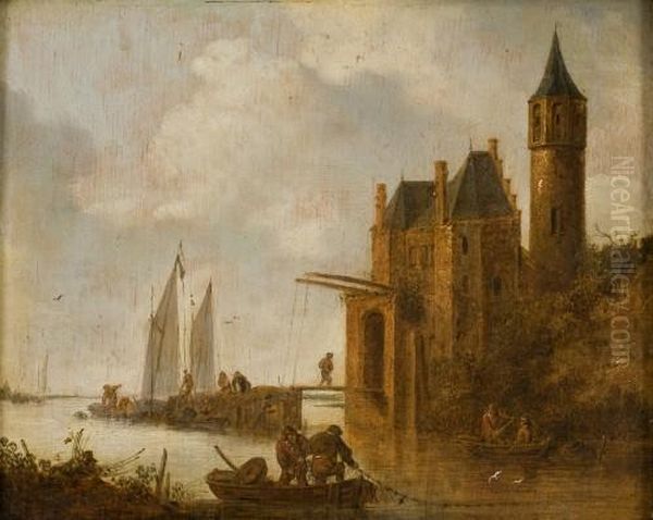 Fischer Beim Einholen Der Netze Oil Painting by Jan van Goyen