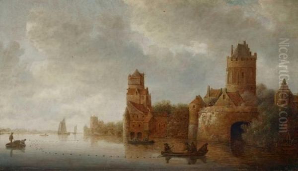 Flusslandschaft Mit Fischerbooten Oil Painting by Jan van Goyen