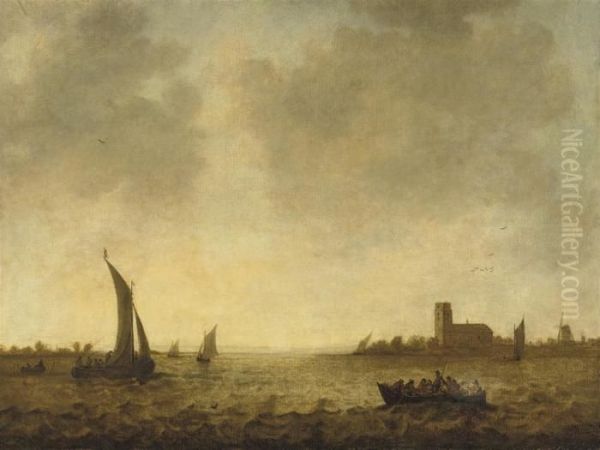 A View Of Dordrecht With Shipping On The Merwede Oil Painting by Jan van Goyen