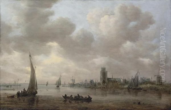 A View Of The Maas With Dordrecht Beyond Oil Painting by Jan van Goyen