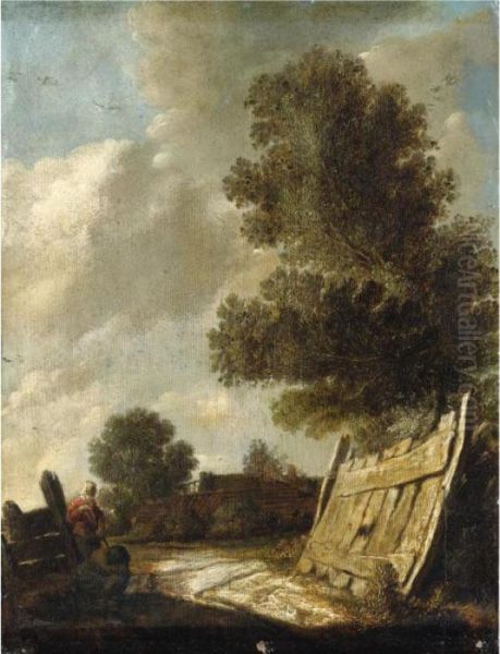 A Landscape With Travellers Resting In The Foreground Oil Painting by Jan van Goyen