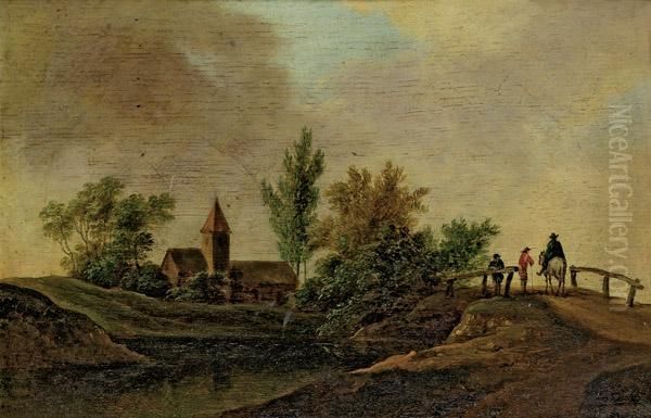 Landschaft Mit Kirche, Brucke Und Reiter Oil Painting by Jan van Goyen