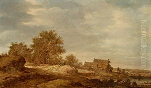 Paesaggio Olandese Di Dune Con Case Coloniche E Coloni Oil Painting by Jan van Goyen