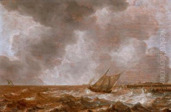 Barche In Mare Burrascoso Oil Painting by Jan van Goyen