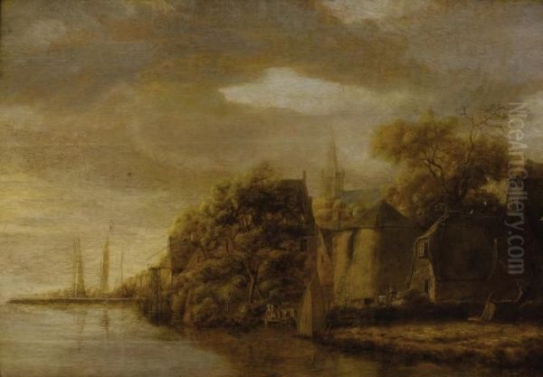 River Landscape Oil Painting by Jan van Goyen