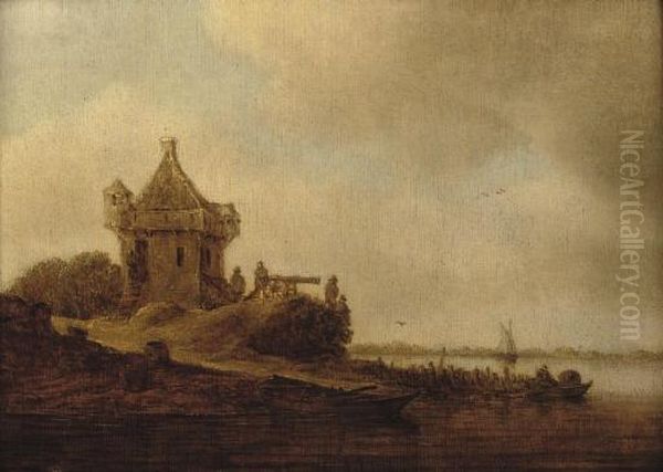 A Watchtower At The Mouth Of An Estuary Oil Painting by Jan van Goyen