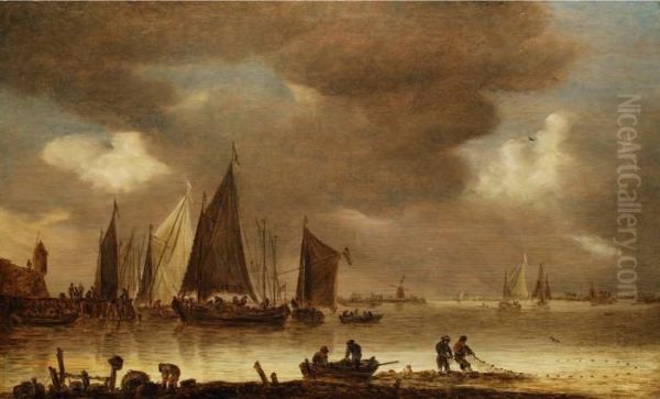 Einbringung Des Fischfanges In
 Abendstimmung Oil Painting by Jan van Goyen