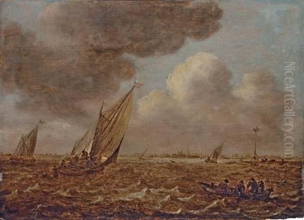 Shipping In An Estuary In Choppy Water Oil Painting by Jan van Goyen