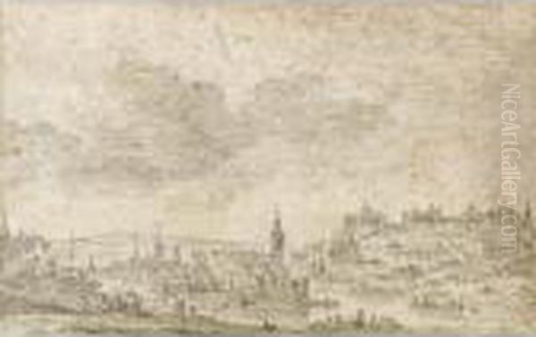 View Of A Riverside Town Oil Painting by Jan van Goyen