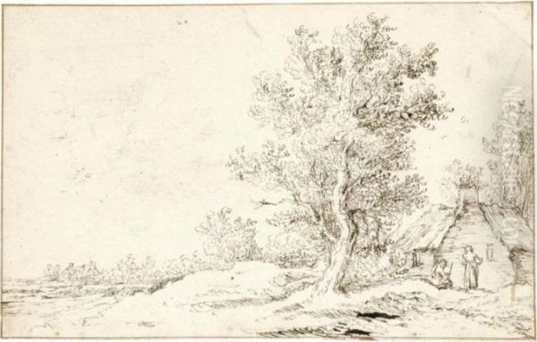 Landscape With Buildings By Trees Oil Painting by Jan van Goyen