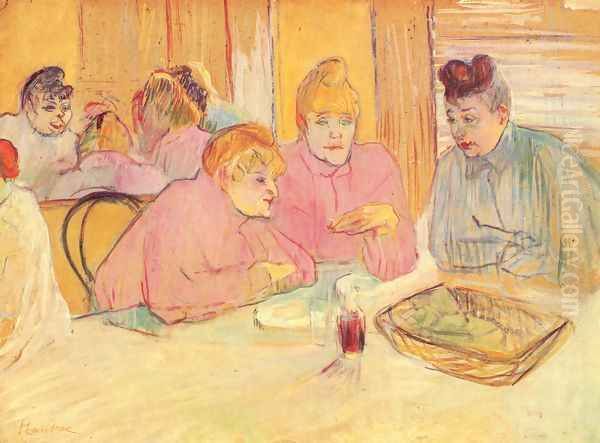 The ladies in the brothel dining-room Oil Painting by Henri De Toulouse-Lautrec