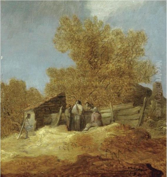 A Dune Landscape With Peasants Gossiping Before A Cottage Oil Painting by Jan van Goyen