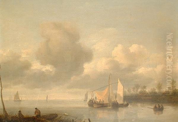 The River At Dawn. Oil Painting by Jan van Goyen