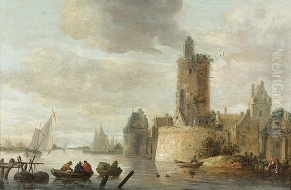 Flusspartie Mit Staffage. Oil Painting by Jan van Goyen