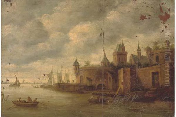 A Town On A River With Fishermen Oil Painting by Jan van Goyen