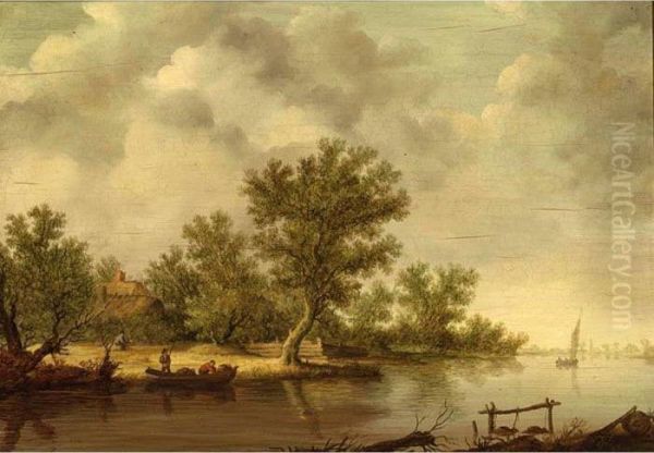 A River Landscape With Fishermen In A Boat Oil Painting by Jan van Goyen