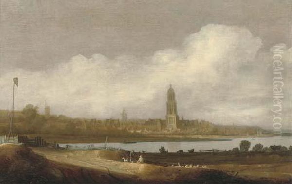 A View Of Rhenen With The Cunerakerk Oil Painting by Jan van Goyen